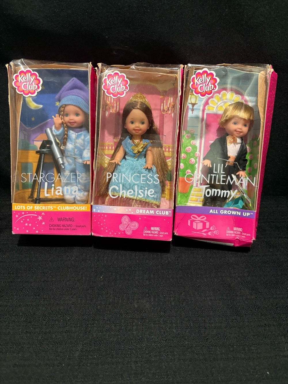 3 Barbie Kelly Club Stargazer Liana, Princess Chelsie & Lil Gentleman Tommy